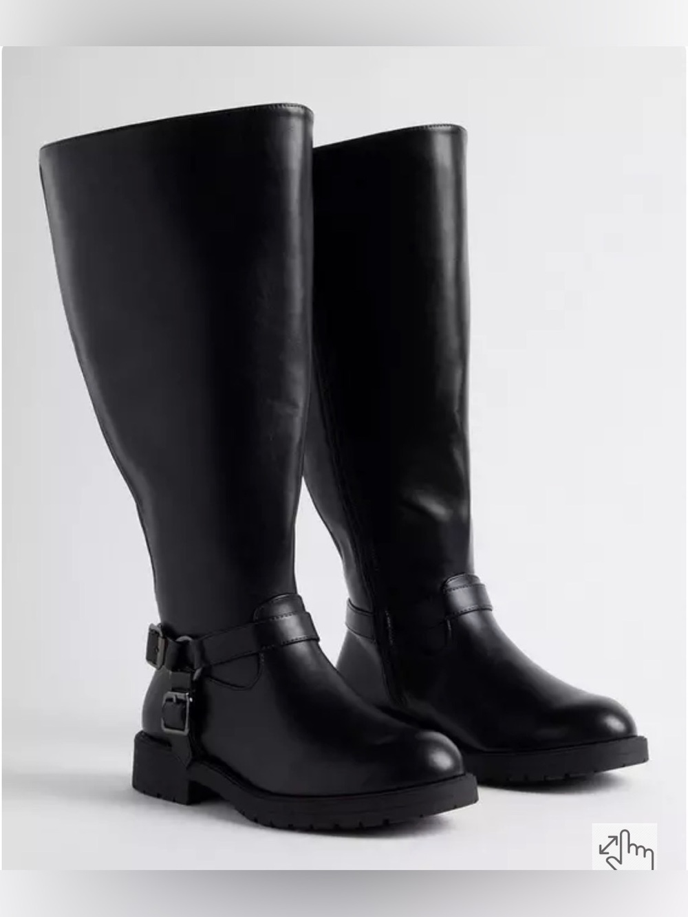 Women's Black Knee High Buckle Riding Boots